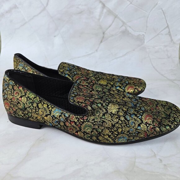 Giorgio Brutini Sz 12M Gold Tapestry Textile Loafers Slip On Classy Party Formal - Picture 5 of 12